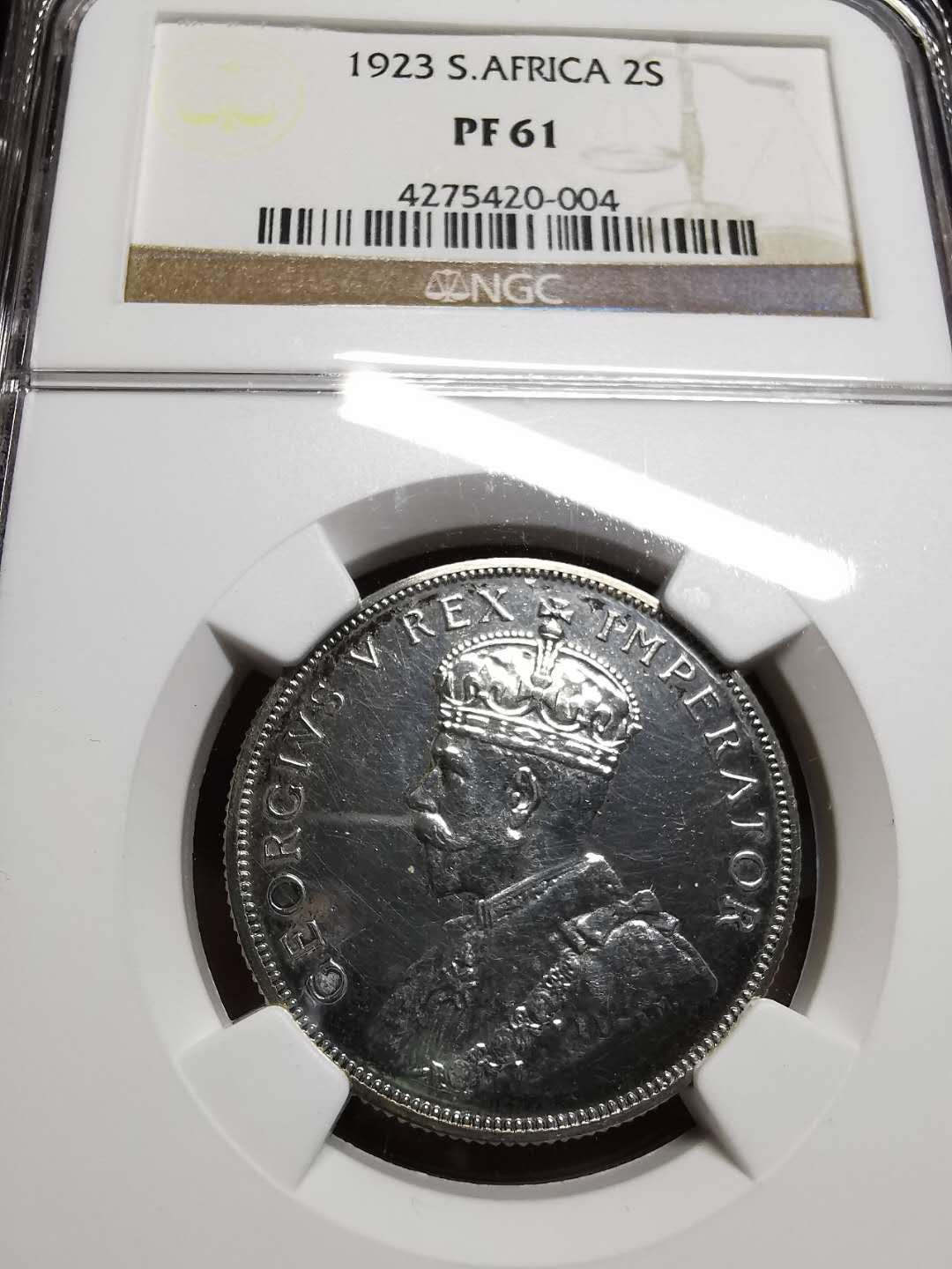 凡希社世界钱币微拍第一百四十二期 1923南非乔五2先令精铸NGC-PF61