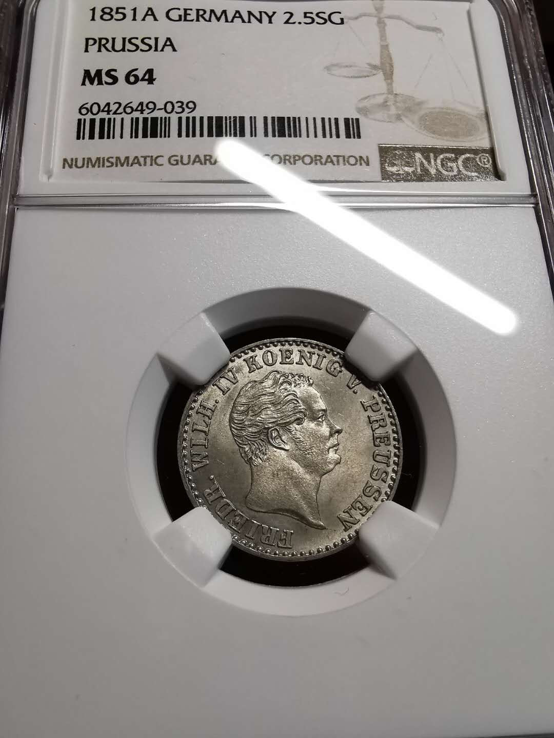 凡希社世界钱币微拍第一百四十二期 1851普鲁士2.5格罗什银NGC-MS64