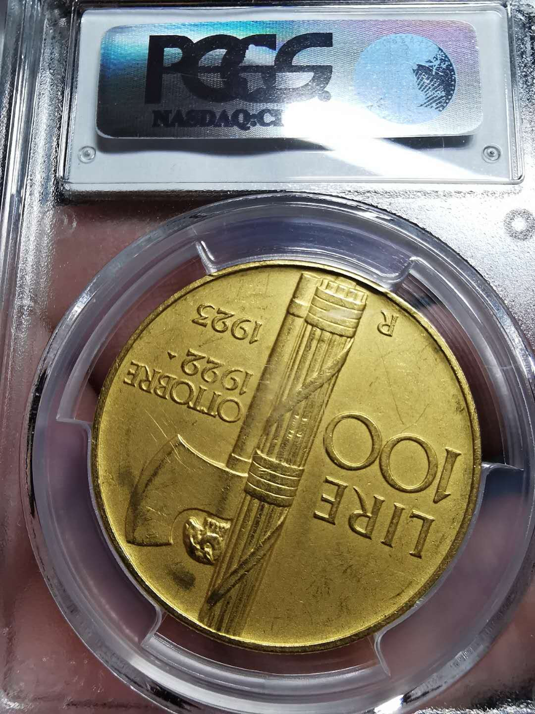 凡希社世界钱币微拍第一百四十二期 罕！1923R意大利曼努埃尔100里拉大金PCGS-MS62稀有品种！