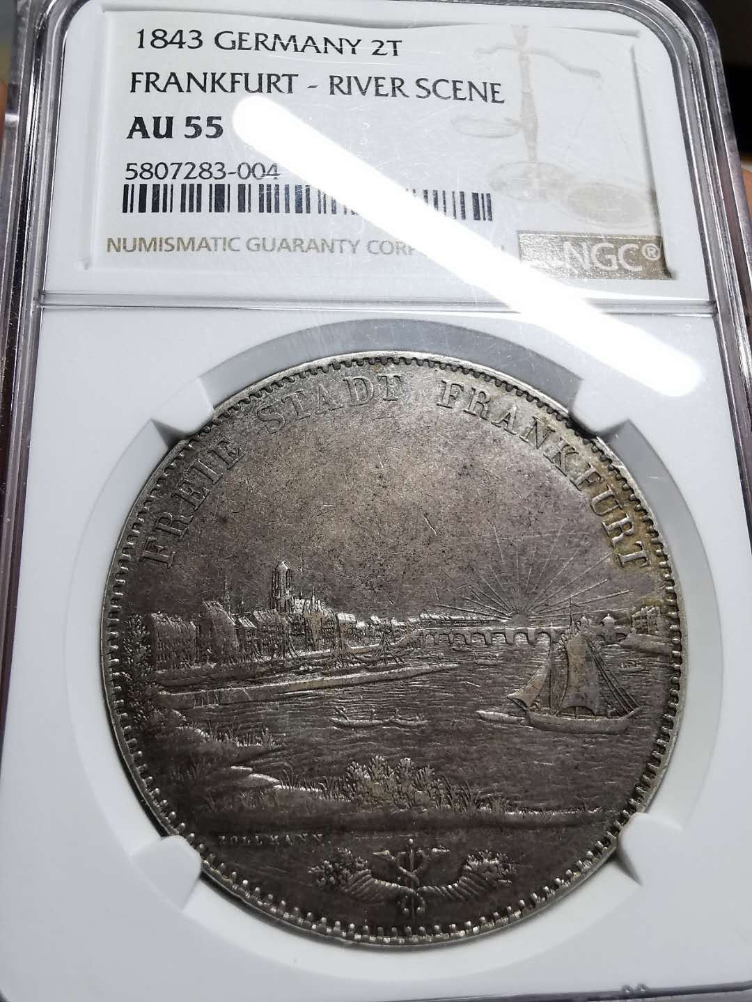 凡希社世界钱币微拍第一百四十二期 1843法兰克福景观两泰勒大银NGC-AU55原味！
