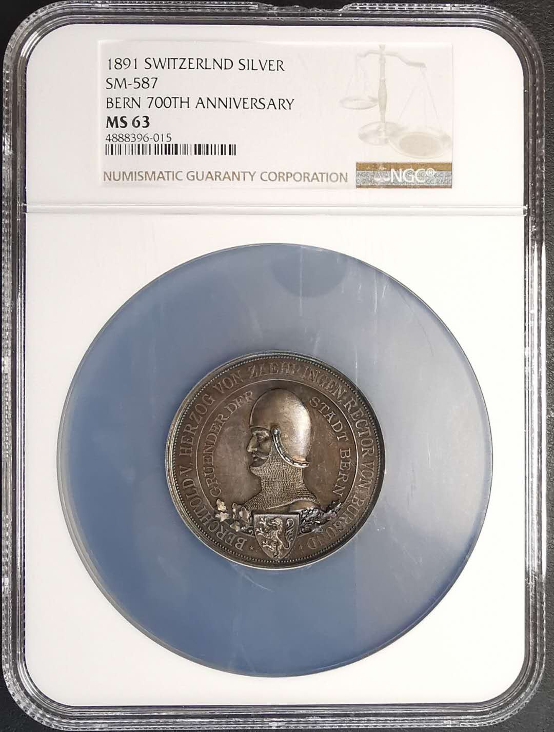 凡希社世界钱币微拍第一百四十二期 荐！1891伯尔尼建城700周年纪念银章NGC-MS63