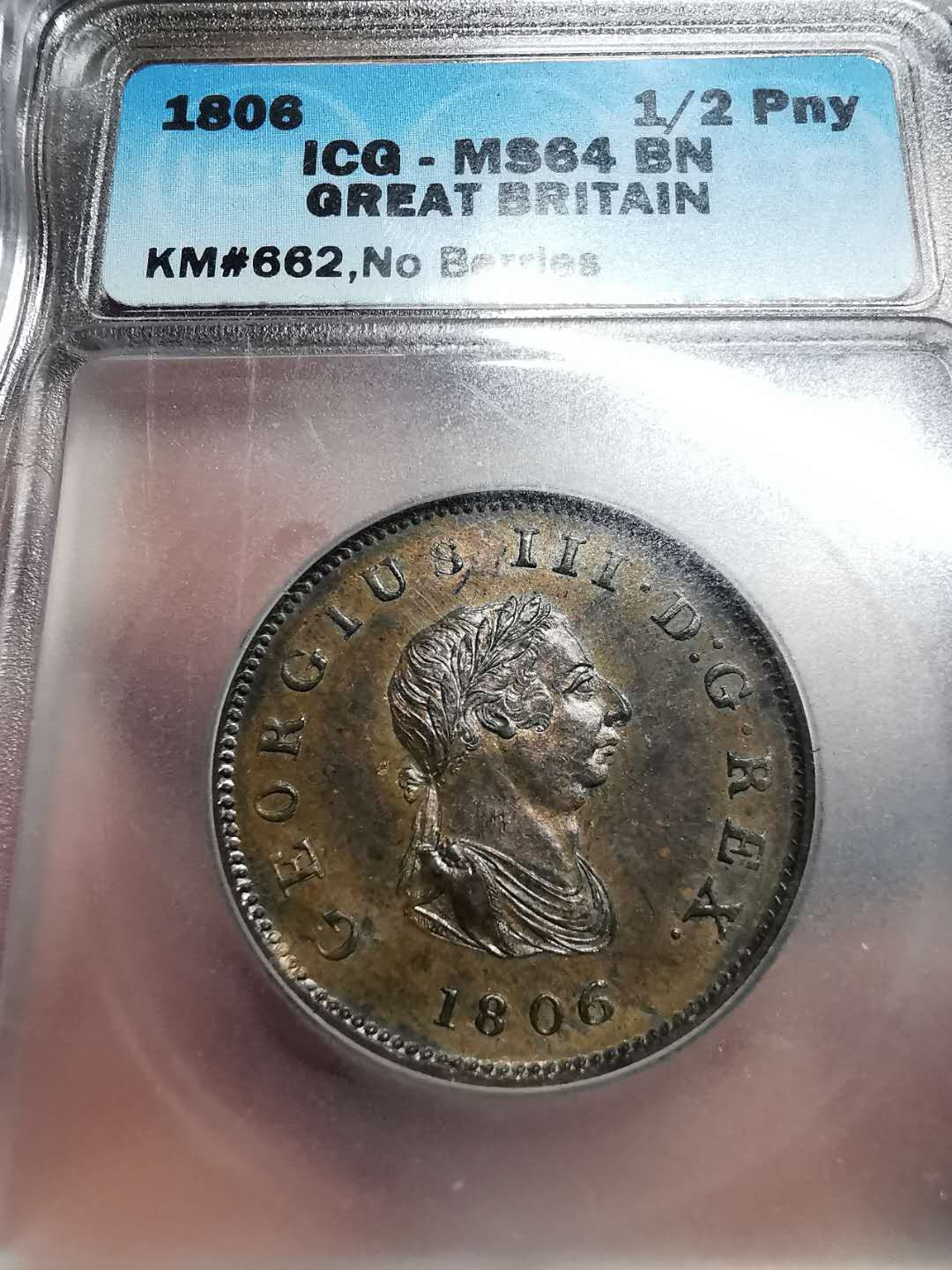 凡希社世界钱币微拍第一百四十二期 1806英国乔三1/2便士ICG-MS64 SOHO出品！