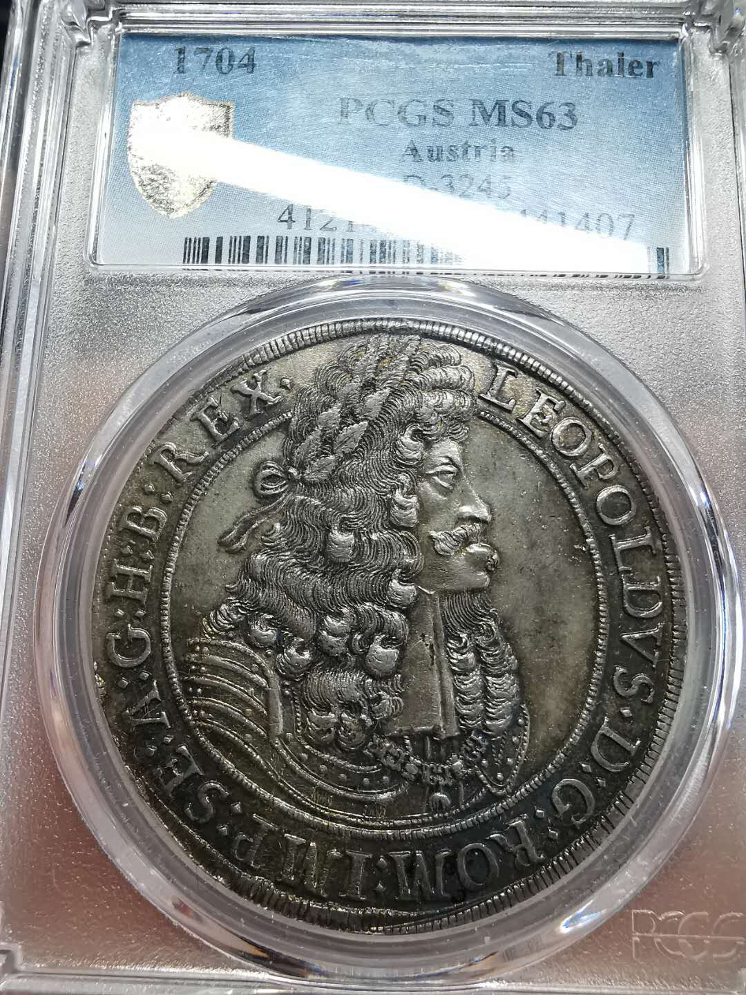凡希社世界钱币微拍第一百四十二期 荐！1704神罗利奥波德一世泰勒大银PCGS-MS63深五彩收藏级！