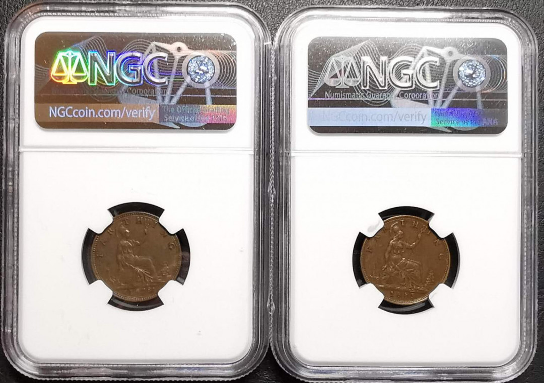 凡希社世界钱币微拍第一百四十二期 1878/85小维1/4便士一对NGC-MS62/63