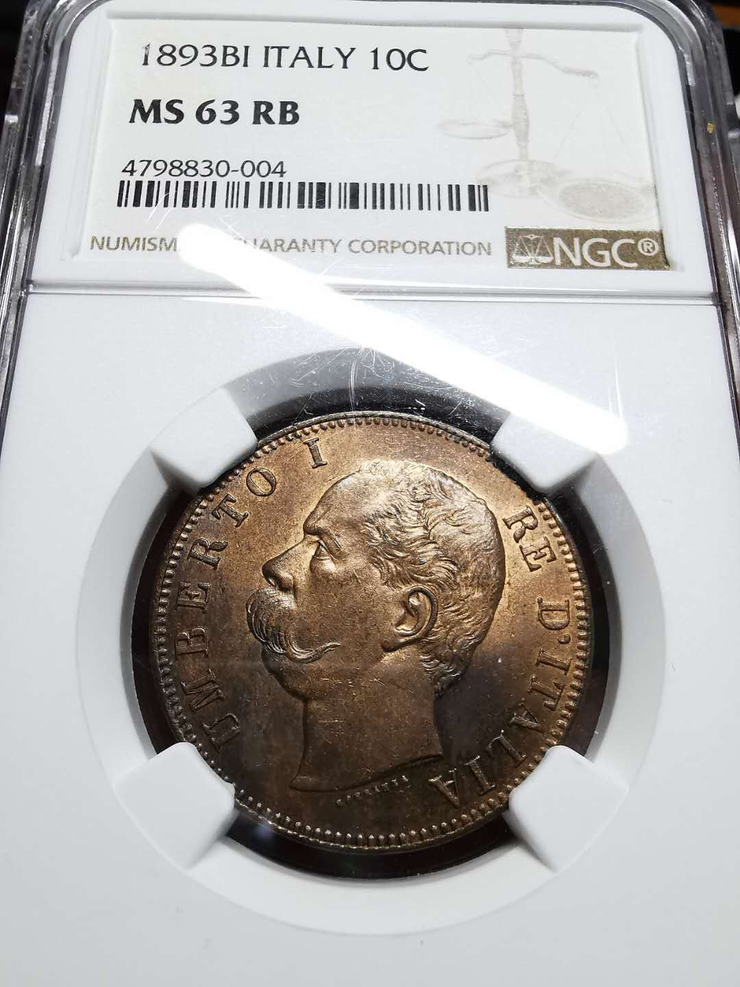 凡希社世界钱币微拍第一百四十二期 1893意大利10分大铜NGC-MS63