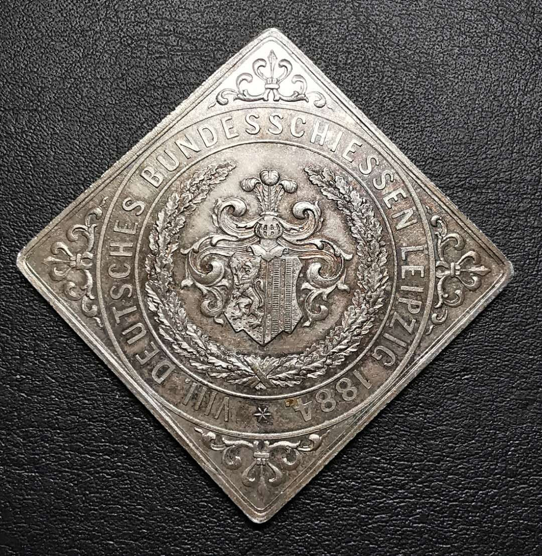 凡希社世界钱币微拍第一百四十二期 1884莱比锡射击节菱形银章 37mm 28g