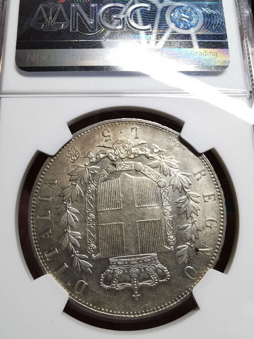 凡希社世界钱币微拍第一百四十二期 1874意大利5里拉大银NGC-MS62