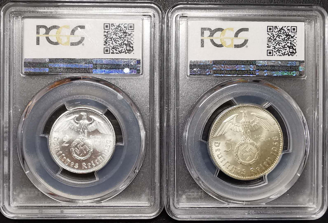 凡希社世界钱币微拍第一百四十二期 第三帝国兴登堡2/3马克一对PCGS-MS63/64