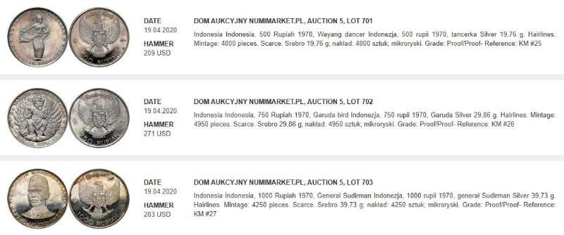 凡希社世界钱币微拍第一百四十二期 稀！1970印尼大钱包PS五枚品相极佳！
