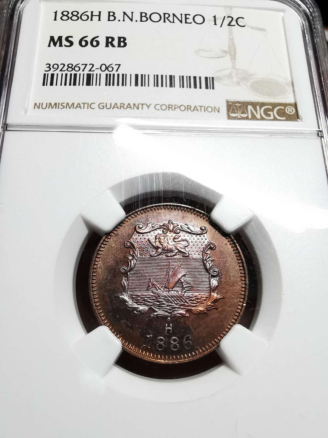 凡希社世界钱币微拍第一百四十二期 荐！1886H英属北婆罗洲洋元半分NGC-MS66顶级品！