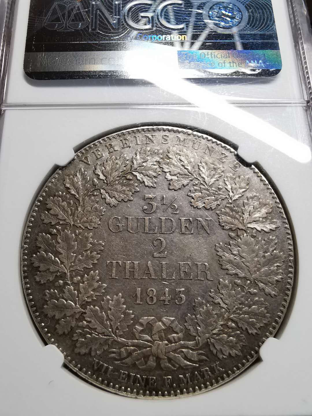 凡希社世界钱币微拍第一百四十二期 1843法兰克福景观两泰勒大银NGC-AU55原味！