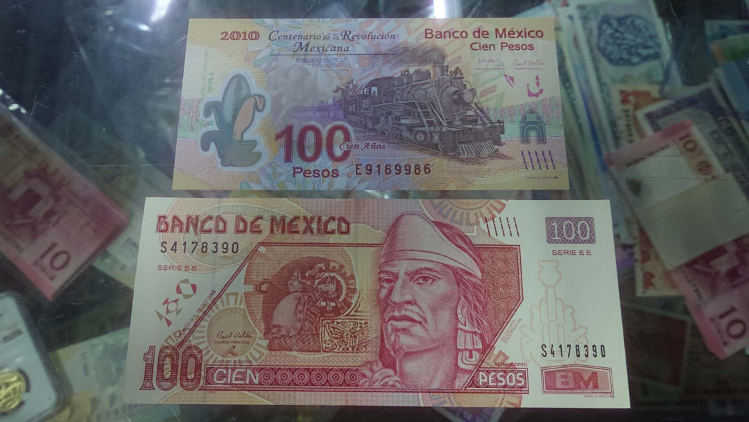 【囧羊收藏】精选微拍第八场 世界钱币共舞 2001年墨西哥100纸币+2010年墨西哥100塑料钞各一张 全新绝品
