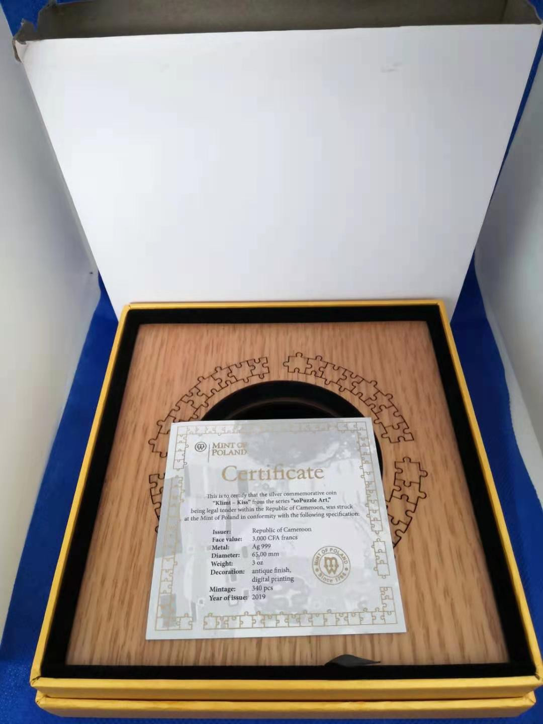 【随心拍&Getcoins】钱币拍卖第七十八期～ 喀麦隆2020年拼图克里姆特--吻3盎司高浮雕彩银币