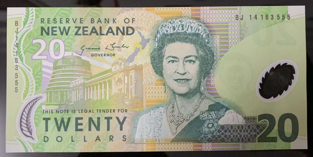 【鲸贝乐淘】千字文·第“策功茂实，勒碑刻铭”号拍卖 【新西兰】2014年，20元，全新unc，塑料钞，豹子555