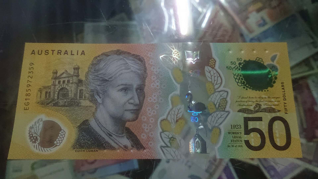 【囧羊收藏】精选微拍第八场 世界钱币共舞 2018年澳大利亚50元塑料钞 错钞 全新UNC绝品塑料窗口完美无划痕难得 无4号码