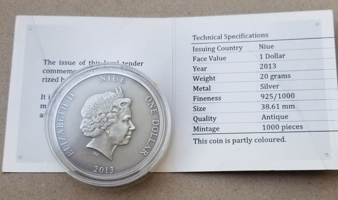 【随心拍&Getcoins】钱币拍卖第七十八期～ 纽埃幽灵船玛丽·赛勒斯特号仿古银币 面值：1元  材质：925银20克仿古彩色银币 