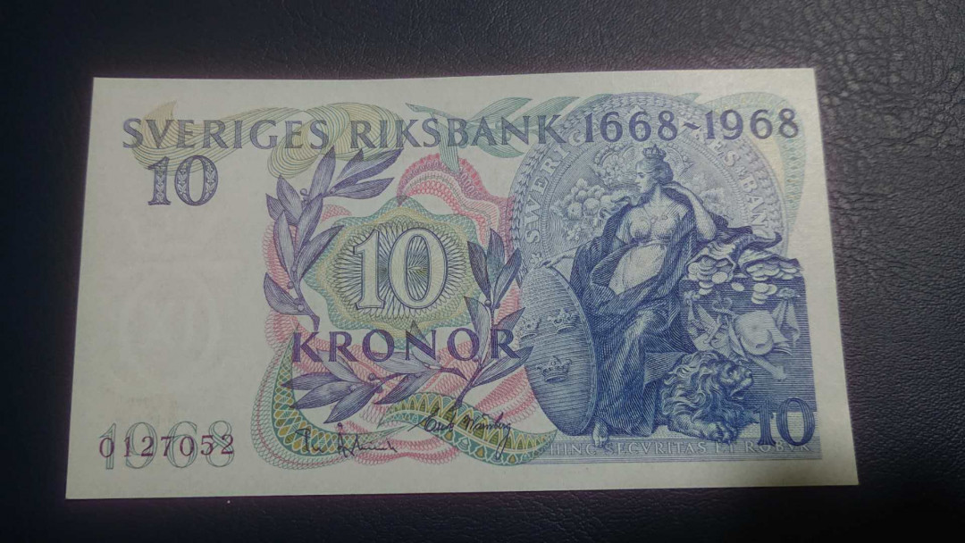 【囧羊收藏】精选微拍第八场 世界钱币共舞 1968年瑞典10克朗纪念钞 全新UNC绝品