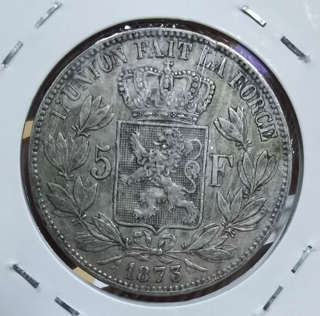 北京马甸外币专卖微拍第三十二期。银币专场，陆续上新，欢迎关注 1873年比利时5法郎银币，重25克，成色：900，品相如图