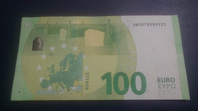 【囧羊收藏】精选微拍第八场 世界钱币共舞 2019年100欧元 全程无4双豹子号999333 全新UNC