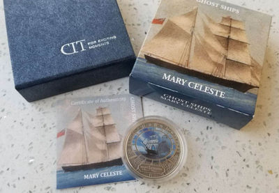 【随心拍&Getcoins】钱币拍卖第七十八期～ 纽埃幽灵船玛丽·赛勒斯特号仿古银币 面值：1元  材质：925银20克仿古彩色银币 