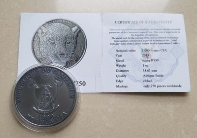 【随心拍&Getcoins】钱币拍卖第七十八期～ 2013年发行750枚的喀麦隆猎豹仿古1盎司银币