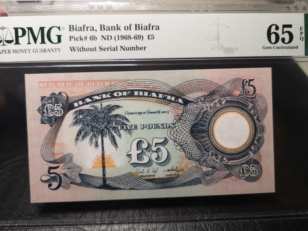 《外钞收藏家》第九十三期拍卖 比夫拉1968-69年5镑 PMG65
