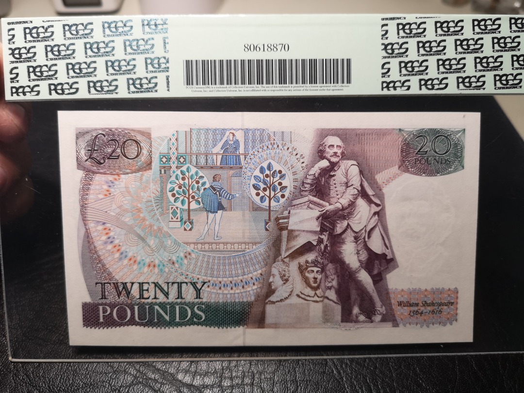《外钞收藏家》第九十三期拍卖 英国D序列20镑 380d 莎翁水印  PCGS绿标66