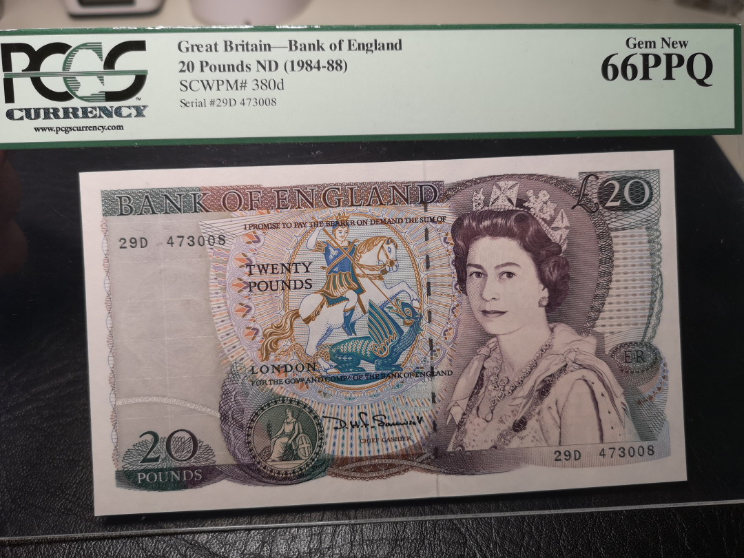 《外钞收藏家》第九十三期拍卖 英国D序列20镑 380d 莎翁水印  PCGS绿标66