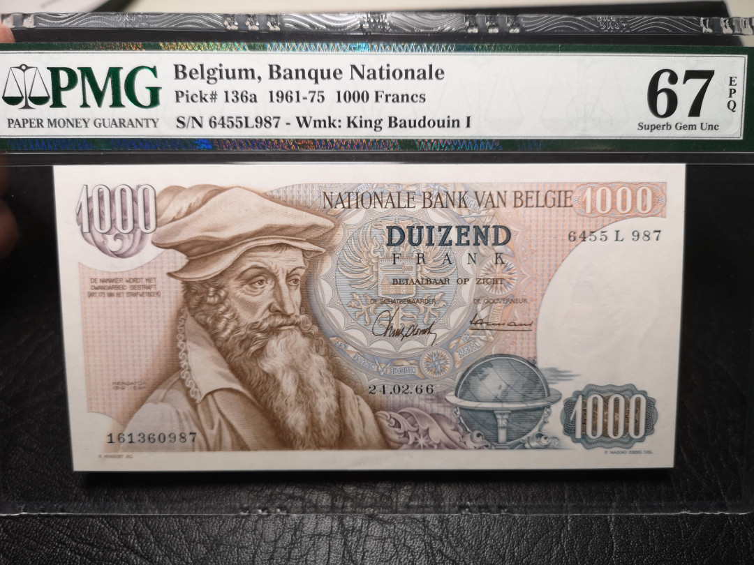 《外钞收藏家》第九十三期拍卖 比利时1961-75年1000法郎 大力神 PMG67 高分