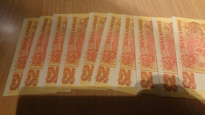 【囧羊收藏】精选微拍第八场 世界钱币共舞 新加坡船版2元 早期橙色版 十张全程无47号码为一件 全新绝品