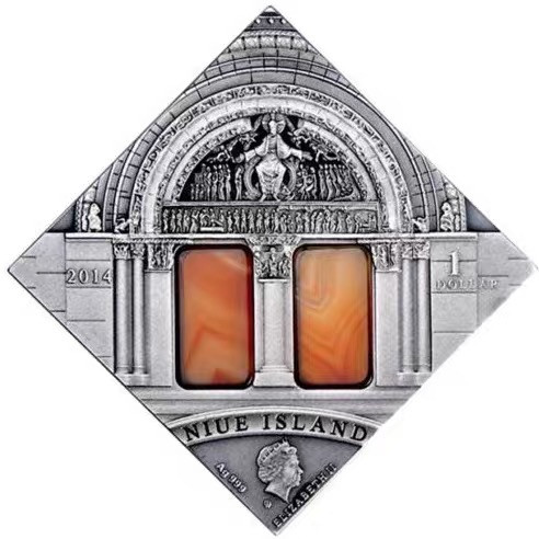 【币观天下】第131期钱币拍卖～ 【纽埃】纽埃2014年艺术改变世界罗马式建筑风格菱形仿古镶嵌玛瑙银币