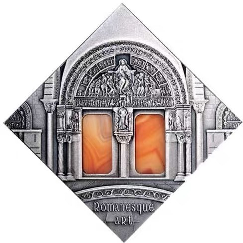 【币观天下】第131期钱币拍卖～ 【纽埃】纽埃2014年艺术改变世界罗马式建筑风格菱形仿古镶嵌玛瑙银币