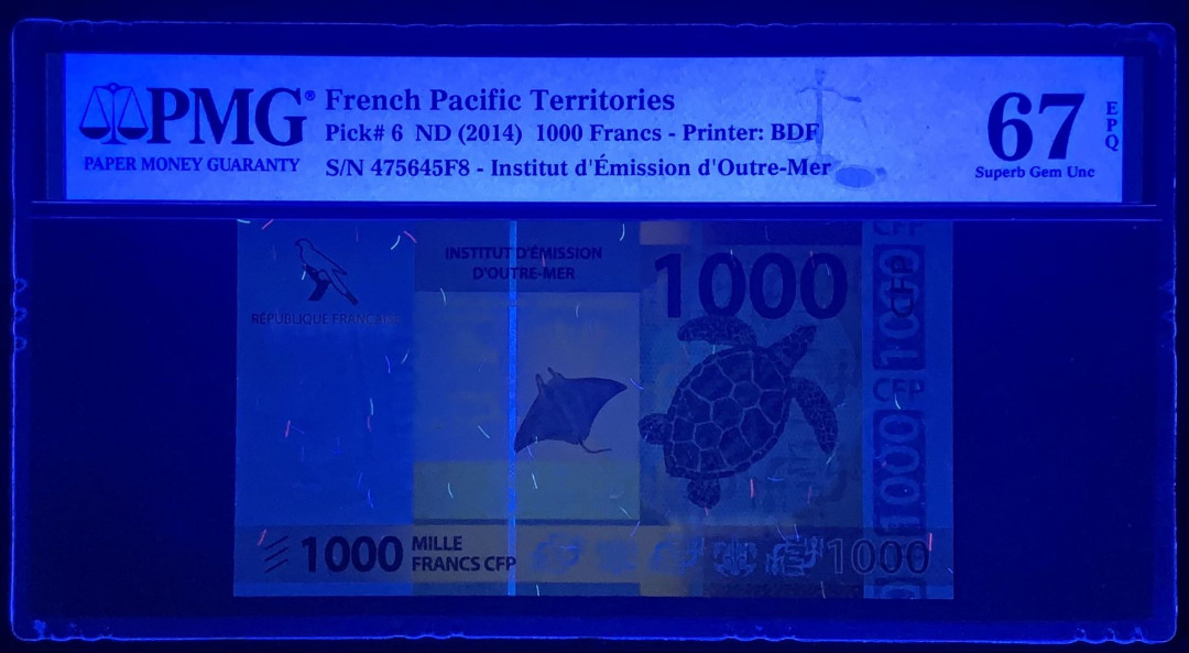 紫瑗钱币—微拍第122期—纸币场 法属太平洋 2014年 1000法郎 PMG 67 EPQ （P-6）