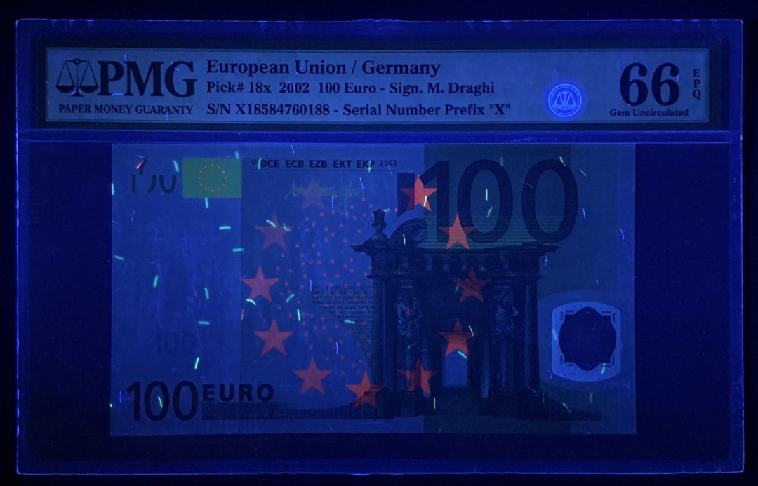 紫瑗钱币—微拍第122期—纸币场 德国 2002年 100欧元 三签 PMG 66 EPQ （188尾）