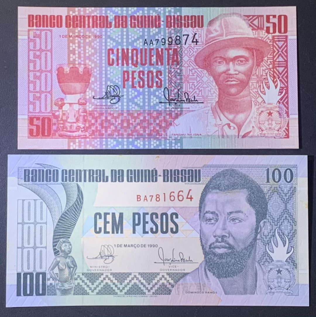 紫瑗钱币—微拍第122期—纸币场 几内亚比绍 1990年 50 100比索 （P10）（P-11）2枚一组 UNC