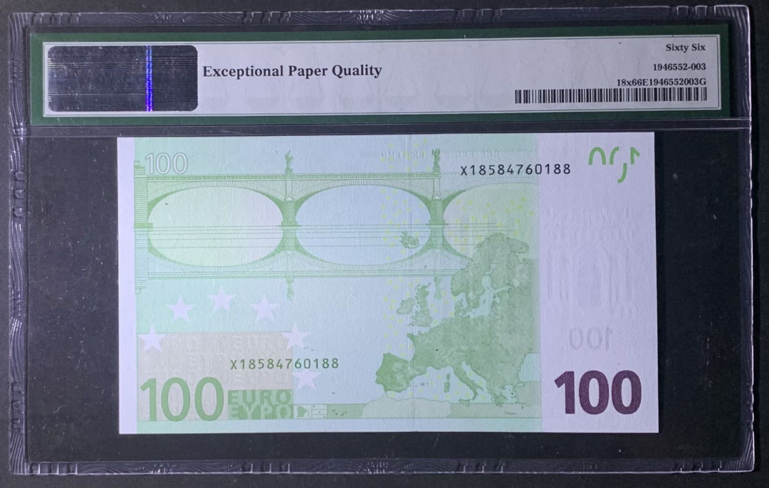 紫瑗钱币—微拍第122期—纸币场 德国 2002年 100欧元 三签 PMG 66 EPQ （188尾）