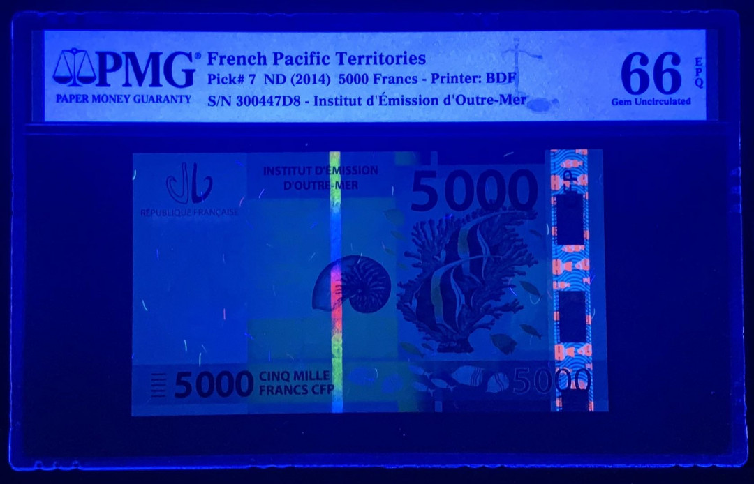 紫瑗钱币—微拍第122期—纸币场 法属太平洋 2014年 5000法郎 PMG 66 EPQ （P-7）