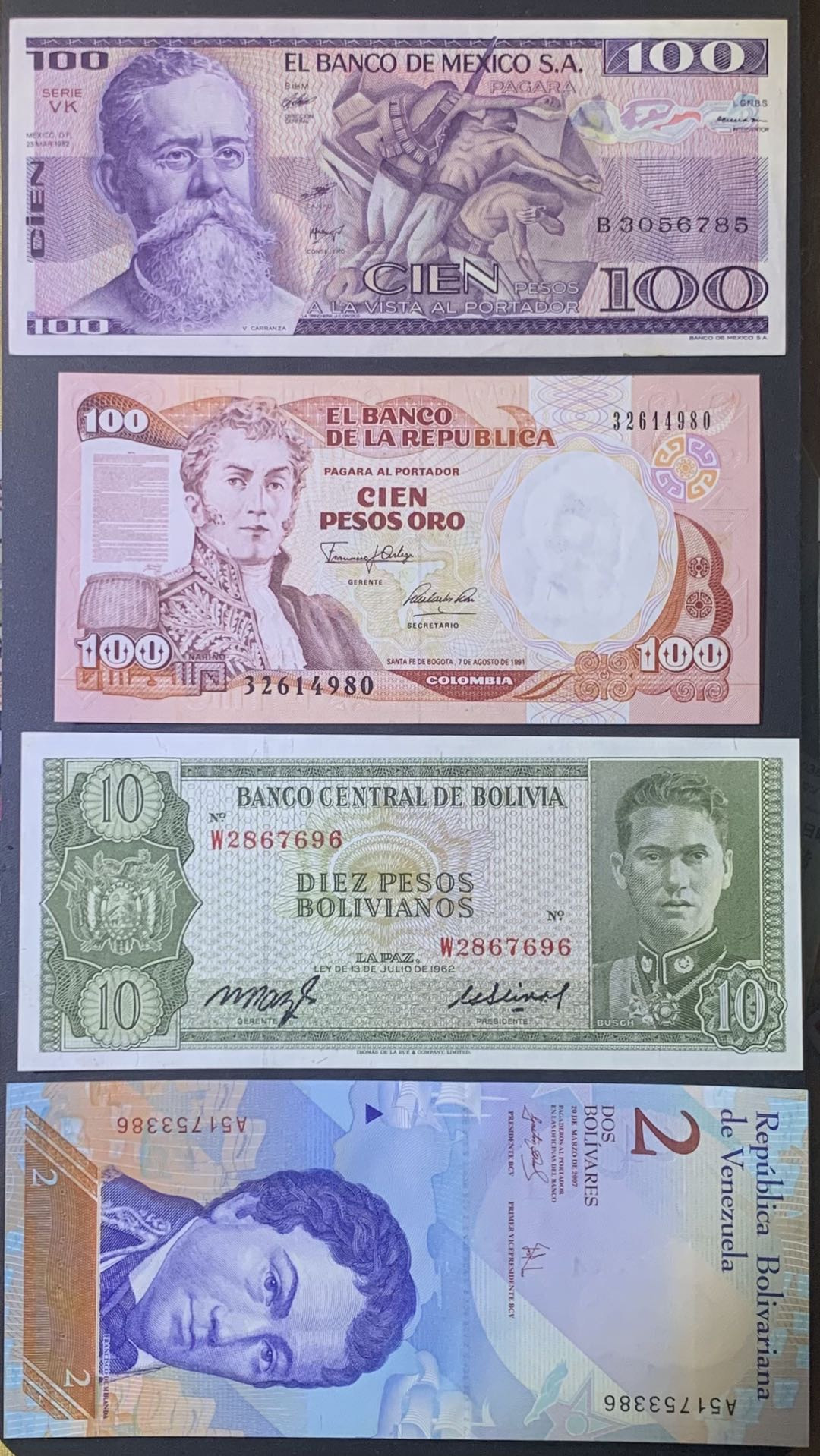 紫瑗钱币—微拍第122期—纸币场 拉丁美洲各国 4枚一组 UNC 