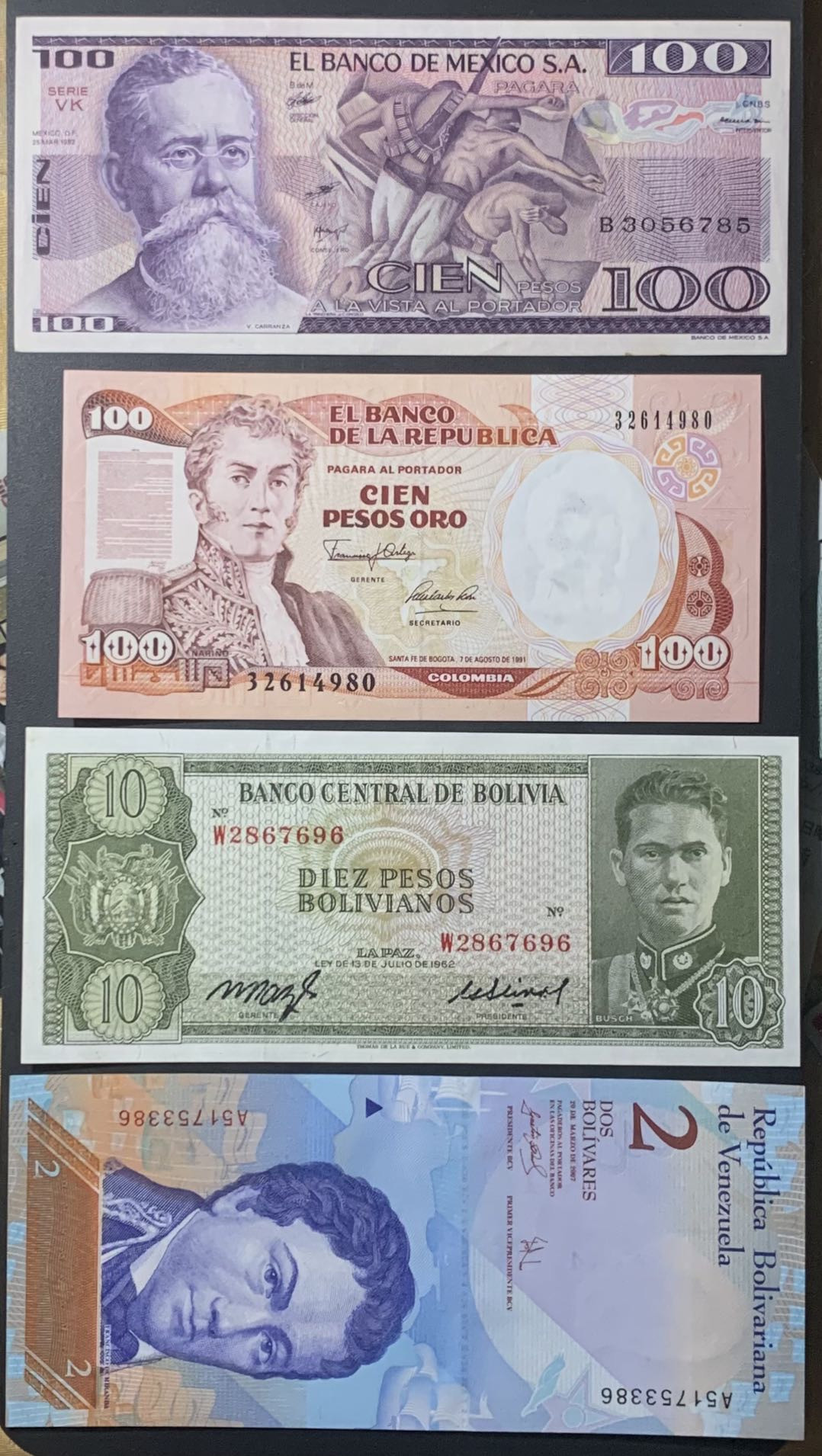 紫瑗钱币—微拍第122期—纸币场 拉丁美洲各国 4枚一组 UNC 