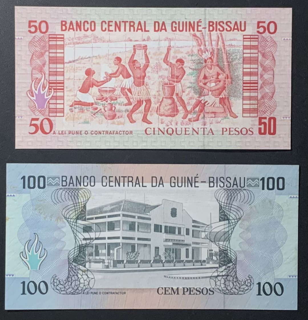 紫瑗钱币—微拍第122期—纸币场 几内亚比绍 1990年 50 100比索 （P10）（P-11）2枚一组 UNC