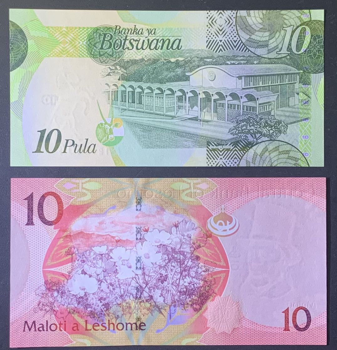 紫瑗钱币—微拍第122期—纸币场 博茨瓦纳 2014年10普拉 （P-30d）莱索托 2010年 10马洛蒂 （P-21a） 2枚一组 UNC