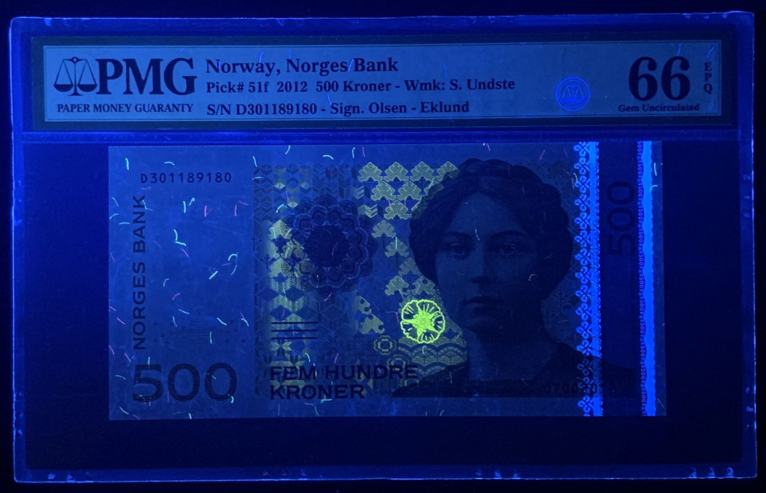 紫瑗钱币—微拍第122期—纸币场 挪威 2012年 500克朗 PMG 66 EPQ （P-51f）
