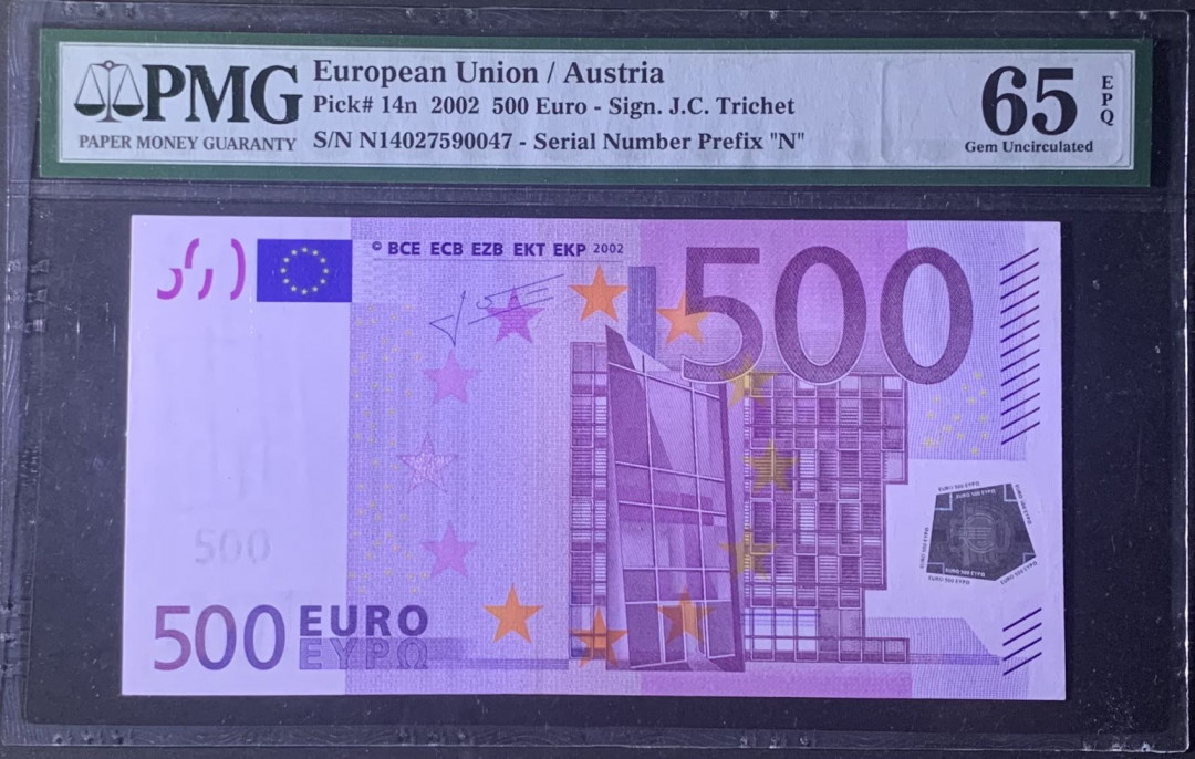 紫瑗钱币—微拍第122期—纸币场 奥地利 2002年 500欧元 PMG 65 EPQ
