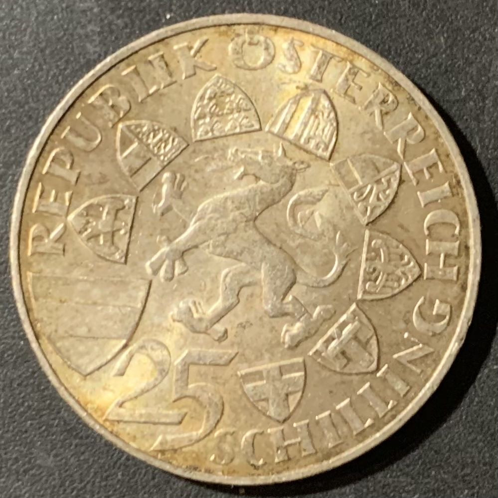 紫瑗钱币—微拍第123期  奥地利 1959年  约翰大公逝世100周年 25先令 13克 0.8银