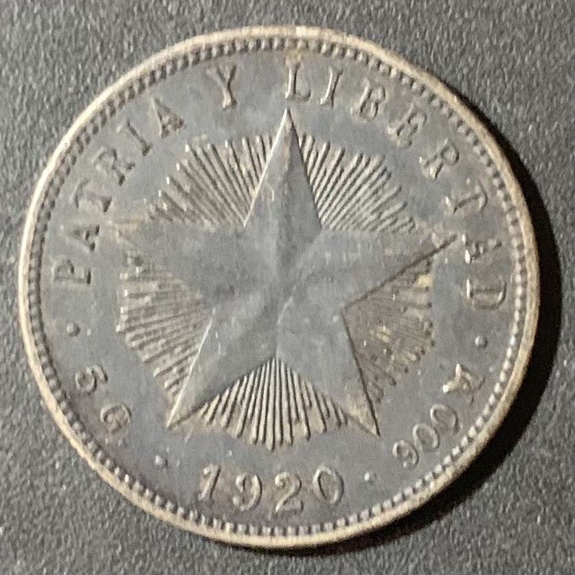 紫瑗钱币—微拍第123期  古巴 1920年 五角星 20分 5克 0.9银 黑包浆