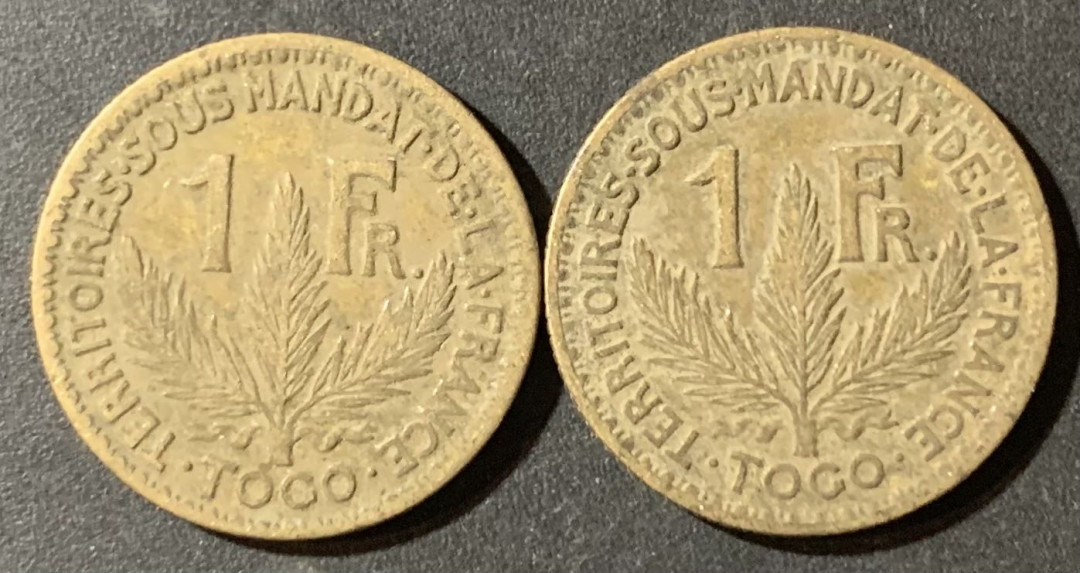 紫瑗钱币—微拍第123期  法属多哥 1924 1925年 1法郎 2枚一组