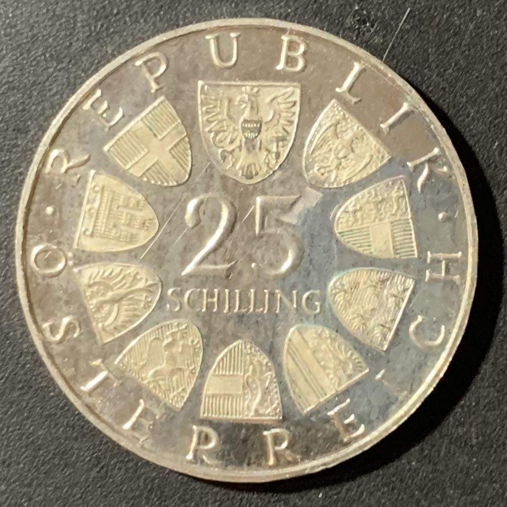 紫瑗钱币—微拍第123期  奥地利 1970年 作曲家 弗伦茨 25先令 13克 0.8银 精制