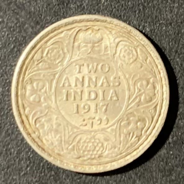 紫瑗钱币—微拍第123期  英属印度 1917年 乔治五世 2安娜 1.46克 0.917银 UNC