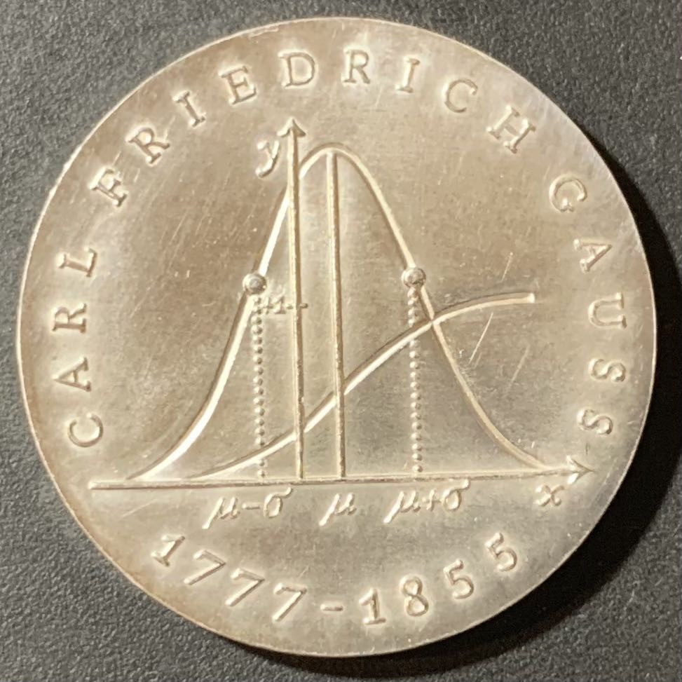 紫瑗钱币—微拍第123期  东德 1977年 卡尔·弗里德里希·高斯诞辰200周年 20马克 20.9克 0.5银