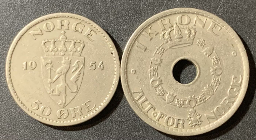 紫瑗钱币—微拍第123期  挪威 1954年 50欧尔 1949年 1克朗 2枚一组